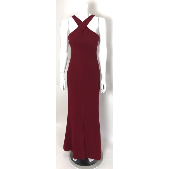 Likely Kingsbury Garnet Long Crepe Evening Gown Dress with Front Slit - Picture 5 of 15